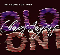 两款错位堆叠的英文SVG字体(蓝黄双色)：Chaos Layers Color Font